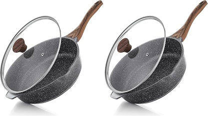 SENSARTE Nonstick Deep Frying Pan Skillet, 12-inch Saute Pan with Lid, Stay-cool Handle, Chef Pan Healthy Stone Cookware Cooking Pan, Induction Compatible, PFOA Free (Pack of 2) by SENSARTE