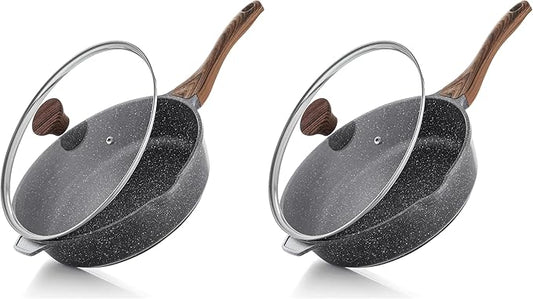 SENSARTE Nonstick Deep Frying Pan Skillet, 12-inch Saute Pan with Lid, Stay-cool Handle, Chef Pan Healthy Stone Cookware Cooking Pan, Induction Compatible, PFOA Free (Pack of 2) by SENSARTE