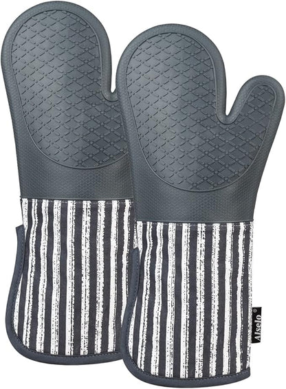 Alselo Silicone Oven Mitts Heat Resistant 932℉ with Waterproof & Non-Slip Kitchen Mittens, Set of 2 Extra Long Oven Gloves with Soft Cotton Terry Lining for Baking Cooking Barbecue - Image 9