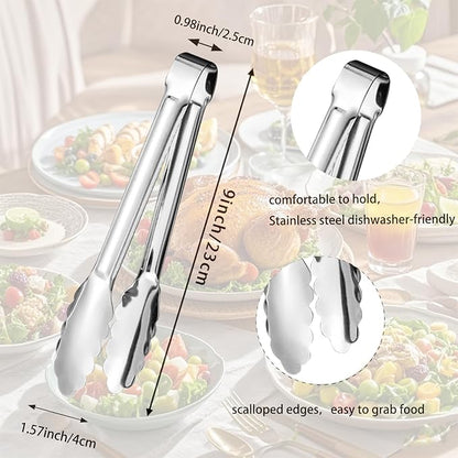 6pcs Stainless Steel Serving Tongs Gold or Silver Plated 9inch Heavy Duty Durable BBQ Clamps Design for Weddings Parties Banquets Buffets Family Gatherings Kitchen Cooking Serving Clip - Image 2