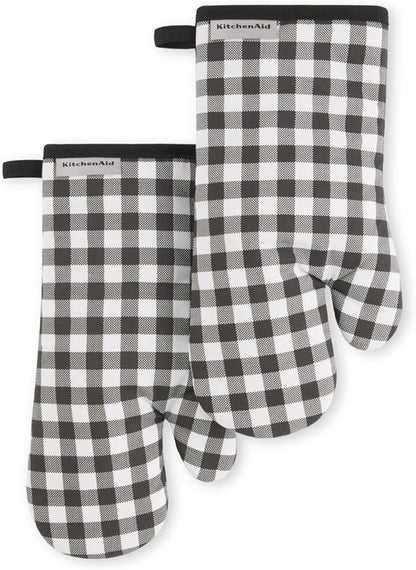 KITCHENAID Gingham Oven Mitt 2-Pack Set, Matte Black, 7"x13" by KitchenAid