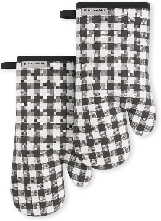 KITCHENAID Gingham Oven Mitt 2-Pack Set, Matte Black, 7"x13" by KitchenAid