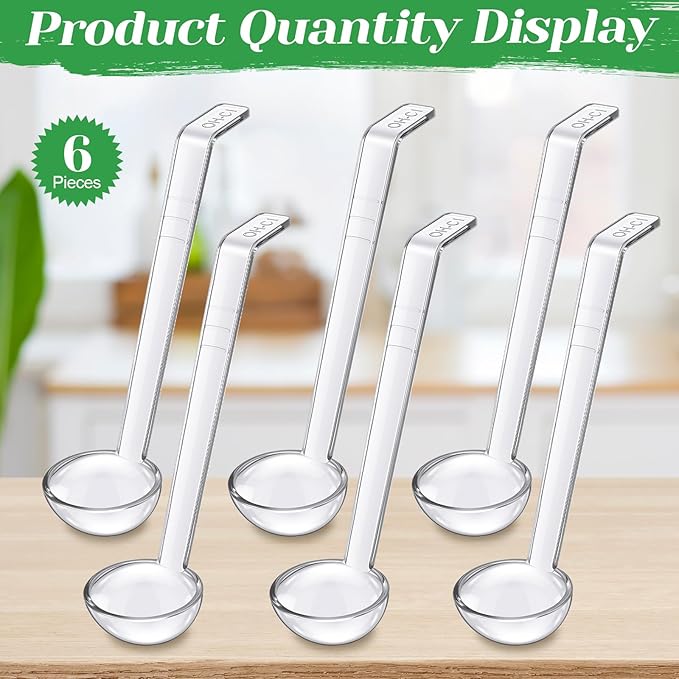 Tioncy 6 Pcs 1 Oz Small Ladle for Serving Sauce 7.09 Inches Plastic Mini Ladles Long Handle Spoon for Serving Sauce, Soup, Dressing, Punch Bowl, Toppings, Gravy, Cocktail, Fruit Juices(Clear)