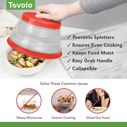Tovolo Microwave Splatter Cover for Food, 3-Pack (Candy Apple Red) - Collapsible & Vented Silicone Splatter Guard Lid - Microwave Plate & Dish Cover with Handle - BPA-Free Kitchen Gadget for Meal Prep - Image 3