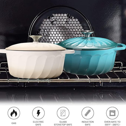 Enameled Cast Iron Dutch Oven with Lid, 3 QT Cast Iron Dutch Oven Pot, Heavy Duty Cast Iron Pot for Bread Baking, Cook, Bake, Oven Safe across All Cooktops (White,3 QT)