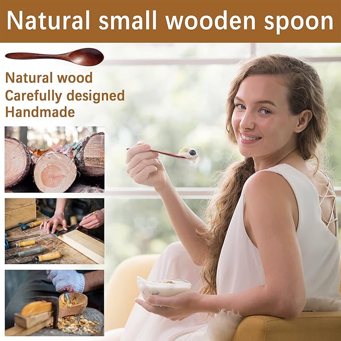 7 PCS Small Wooden Spoons, 5.8 Inch Honey Spoons for Tea, Hardwood Wooden Honey Teaspoon for Coffee, Little Tiny Wood Spoons, Bamboo Table Spoon for stirring, Wooden Spoons for Utensils Set - Image 2
