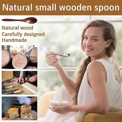 7 PCS Small Wooden Spoons, 5.8 Inch Honey Spoons for Tea, Hardwood Wooden Honey Teaspoon for Coffee, Little Tiny Wood Spoons, Bamboo Table Spoon for stirring, Wooden Spoons for Utensils Set - Image 2