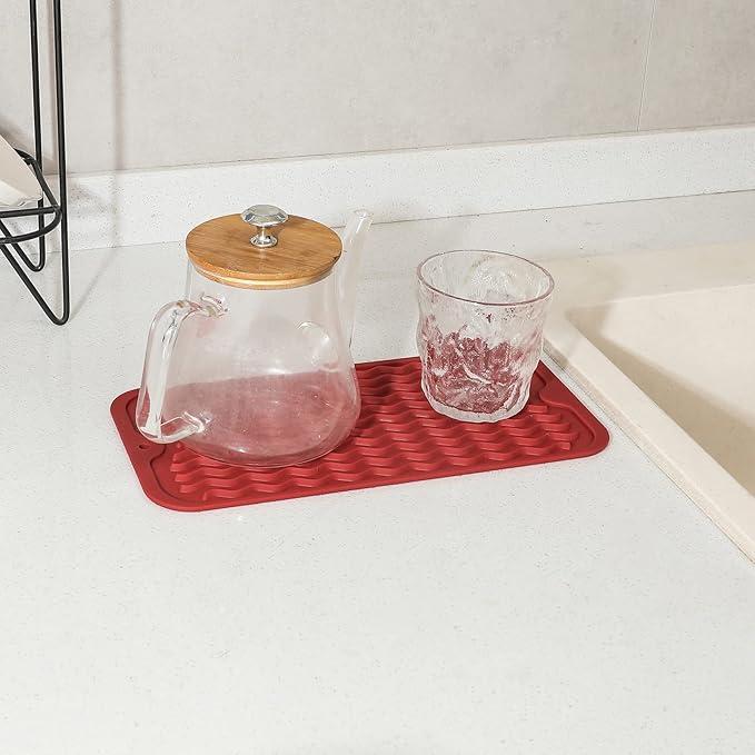 MicoYang Silicone Dish Drying Mat for Multiple Usage,Easy clean,Eco-friendly,Heat-resistant Silicone Mat for Kitchen Counter or Sink,Refrigerator or Drawer Liner Red S 12 inches x 6 inches - Image 6