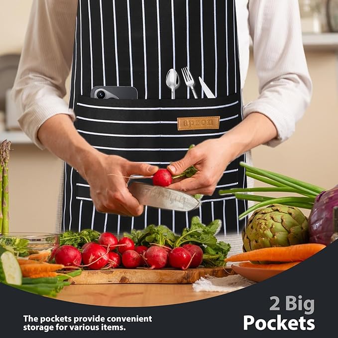 VALOME 2 Pack Kitchen Aprons, Apron for Cooking with 2 Pockets, Unisex Adjustable Neck Strap Chef Aprons for Men Women - Image 4