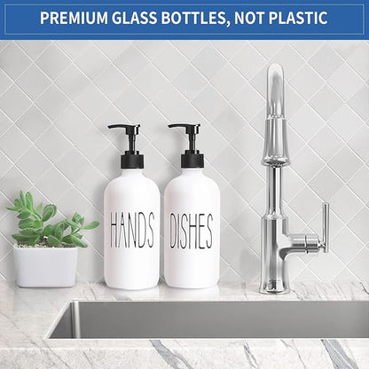 COHOSEGE 16 Oz Glass Soap Dispenser Set 2 Pack for Kitchen Sink,Contains Hand and Dish Soap Dispenser,White Kitchen Utensils - Image 2