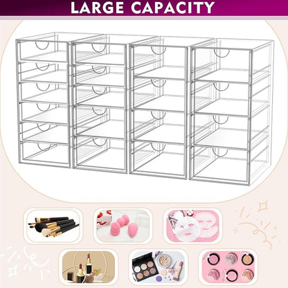 YFXCVSL Acrylic Makeup Organizer with 19 Drawers, 4 Pack Clear Storage Drawers, Bathroom Makeup Organizer for Palettes, Cosmetic, and Beauty Supplies,Ideal for Vanity, Cabinet,Desk Organization - Image 5