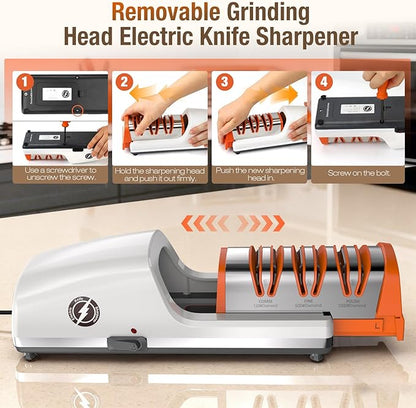 Replaceable Sharpener Electric Knife Sharpener, 3-Stage with 100% Diamond Abrasives & Precision Angle Guides, Kitchen Knife Sharpener with Sharpening and Polishing Function - Image 3
