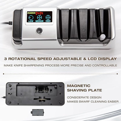 Silver Professional 3-Stage Electric Knife Sharpener for Kitchen Knives, LCD Screen, 100% Diamond Abrasive, Adjustable Rotational Speed, Precision Angle Guides for All Kitchen Knives - Image 6