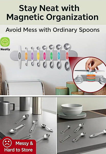 Magnetic Measuring Spoons Set Of 8, Heavy Duty 304 Stainless Steel Metal, Fits in Most Kitchen Spice Jars for Baking & Cooking, BPA Free,Measuring Dry & Liquid Ingredients Rainbow) - Image 3