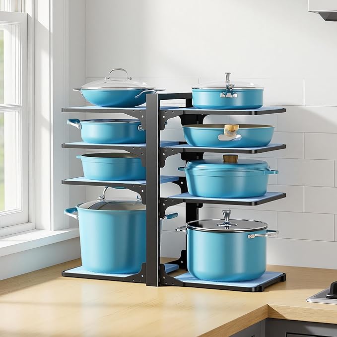 LAMU Pots and Pans Organizer under Cabinet, 8-Tier Heavy Duty Pan Organizers inside Cabinet, Adjustable Pot Rack for Small Kitchen Storage, 15" Height Holds Cast Iron Pans and Skillets Black - Image 9
