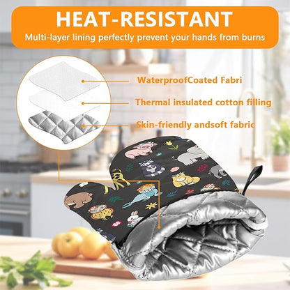 Cute Animals Oven Mitts and Pot Holders Sets 4Pcs,Extra Long Oven Gloves Potholder for Kitchen Cooking Baking BBQ 100% Cotton Heat Resistant - Image 3