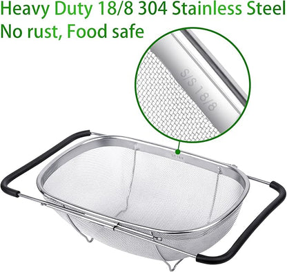 Tiawudi 6-Quart Large Over The Sink Colander, Heavy Duty 40% Thicker 18/8 Stainless Steel Fine Mesh Strainer Basket with Expandable Rubber Grip Handles - Strain, Drain, Rinse Fruits, Vegetables - Image 3