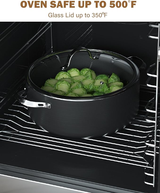 Cooks Standard Stock Pot Dutch Oven Casserole with Glass Lid, 7-Quart Classic Hard Anodized Nonstick Stockpot, Black