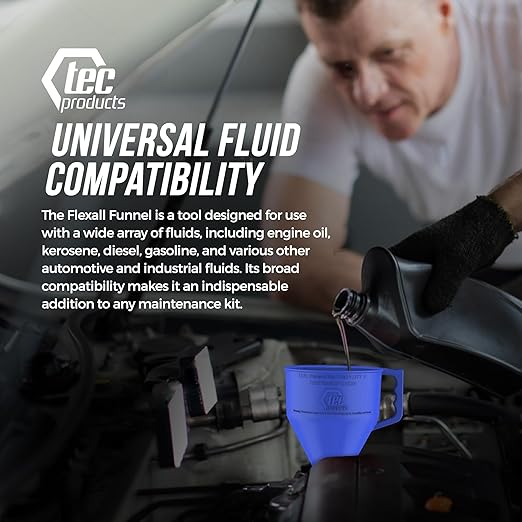 TEC Products FlexAll Long Flexible Funnels - Automotive Oil Funnel with Hose, Durable Nitrile Rubber for Oil Change, Transmission Funnel Fluid, Diesel, Fuel, Gas - Made in USA - Blue (16 x 5 Inches) - Image 7