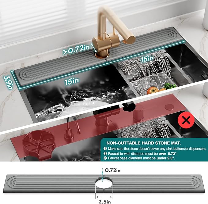 eormoe 30 inch Kitchen Faucet Absorbent Mat - Diatomaceous Earth Splash Guard for Sink Faucet, Aesthetic Water Absorbing Stone Tray in The Modern Home(Grey, 30" x 3.9") - Image 4