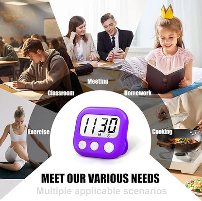 2 Pack Digital Kitchen Timer for Cooking Big Digits Loud Alarm Magnetic Backing Stand Cooking Timers for Baking Purple - Image 5