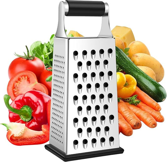 Supercenter Cheese Grater, Size 4-Sided Stainless Steel Box Grater, Food Shredder for Cheese, Parmesan, Vegetable, Dishwasher Safe, Black by Supercenter