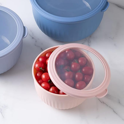 COOK WITH COLOR Prep Bowls with Lids- Wide and Deep Nesting Plastic Small Mixing Bowl Set with Lids, 12 Piece Set - Deep Bowls, Blue/Pink - Image 4