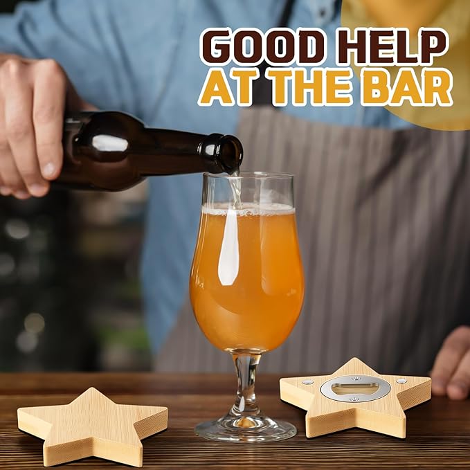Vesici 24 Pcs Magnetic Bottle Opener 2.5in DIY Bamboo Star Shape Beer Openers Wooden Fridge Magnet Refrigerator Sticker Gift for Beer Lover Wedding Guest Kitchens Bars Parties - Image 5
