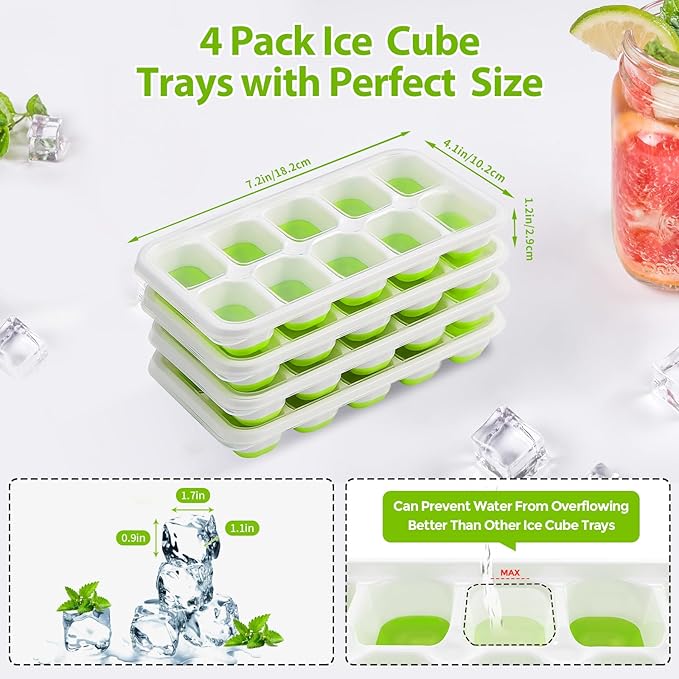 DOQAUS Ice Cube Tray with Lids - 4 Pack Stackable Silicone Ice Trays for Freezer, BPA & LFGB Safe, Easy Release for Kitchen, RV, Cocktail, Coffee, Soup & Food - Image 5