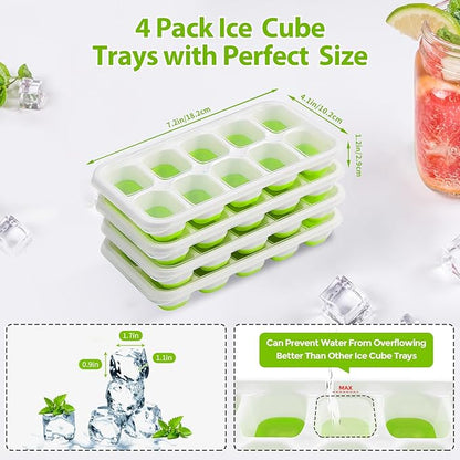 DOQAUS Ice Cube Tray with Lids - 4 Pack Stackable Silicone Ice Trays for Freezer, BPA & LFGB Safe, Easy Release for Kitchen, RV, Cocktail, Coffee, Soup & Food - Image 5