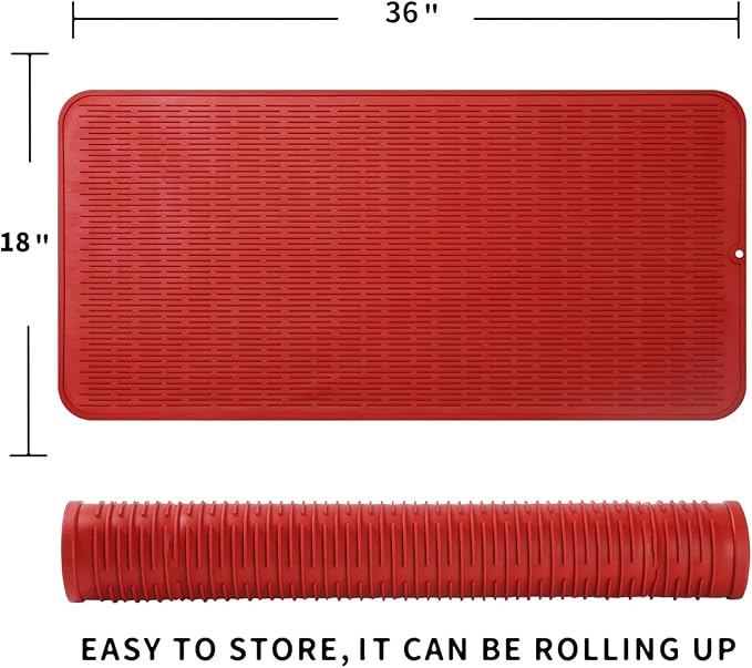 MicoYang Silicone Dish Drying Mat for Multiple Usage,Easy clean,Eco-friendly,Heat-resistant Silicone Mat for Kitchen Counter or Sink,Refrigerator or Drawer Liner Red 5XL 36inches x 18inches - Image 2