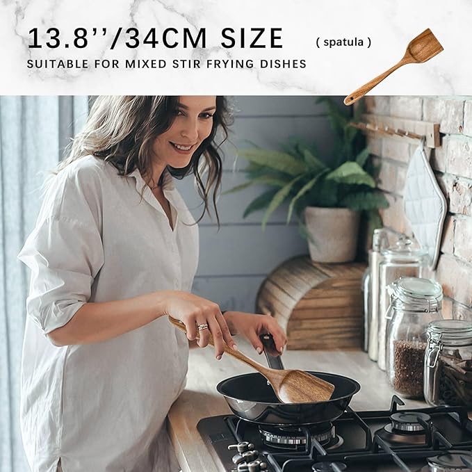 Wooden Spoons for Cooking, Nonstick Cooking Utensil Set with 4 Piece Acacia Wooden Spatulas and Spoons for Cooking, Terrific for Everyday Kitchen Tasks - Image 3