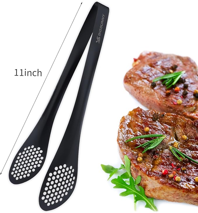 MSY BIGSUNNY Stainless Steel Buffet Tongs - Heavy Duty Kitchen Food Tong for Cooking and Serving (Black - 11" Serving Tongs) - Image 4