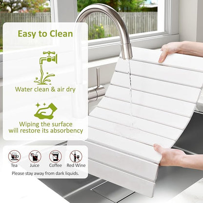 Large Stone Dish Drying Mat for Kitchen Counter, 24"(L)×16"(W), Collapsible Quick Dry Stone Dish Mats, Super Absorbent Diatomaceous Earth Drying Pad for Dishes Bottles Cups, Any Countertop (Beige) - Image 6
