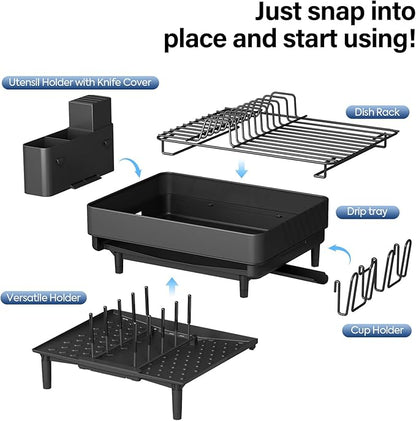 Expandable Dish Rack with Drainboard - Stainless Steel Dish Drainer with Removable Cutlery Tray, Foldable Cup Holder, Elevated Feet, Multifunctional Drainboard for Sink Countertop Kitchen Storage - Image 6