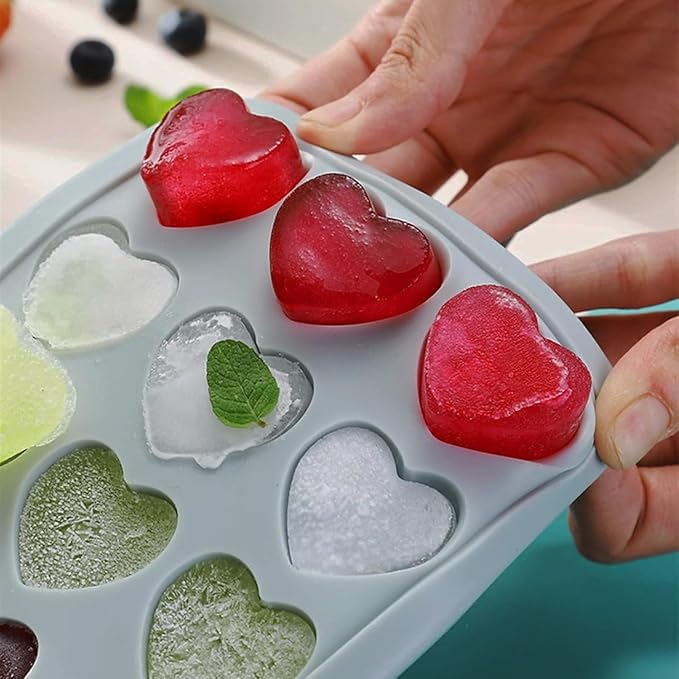 Heart Shaped Ice Cube Trays with Lid and Bins, Silicone Chocolate Mold, Easy Release Ice Trays, 24-Cavity Heart Molds for Ice Cubes, Gelatine, Baking and Candy - Image 3