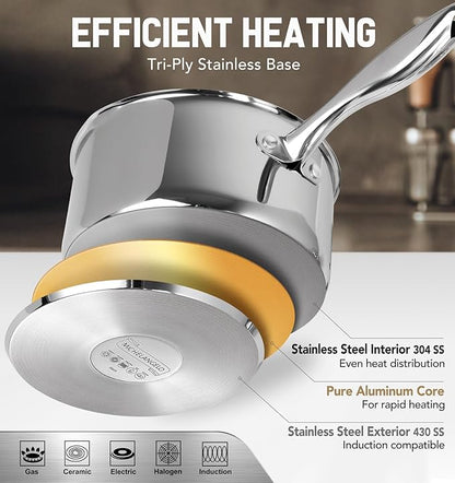 MICHELANGELO Stainless Steel Saucepan with Lid & Steamer, 3 Quart Sauce Pan with Lid, Steamer Pot with Pour Spout, 3 Qt Stainless Steel Pot, Induction Compatible, Oven Safe - Image 4