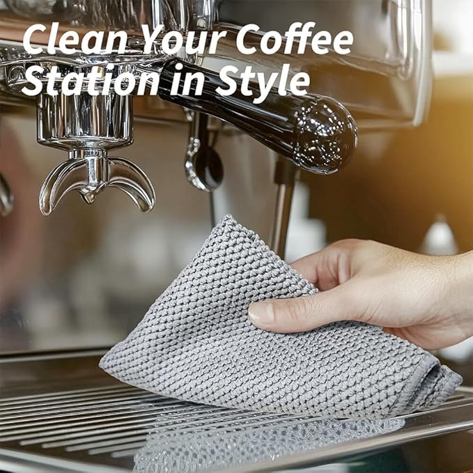 Barista Towel 6 Pack, Extra Thick Microfiber Coffee Cleaning Cloths, Espresso Machine Accessories for Coffee Bar, Steam Wand, Countertop, Milk Frother, 12”x12” - Image 6