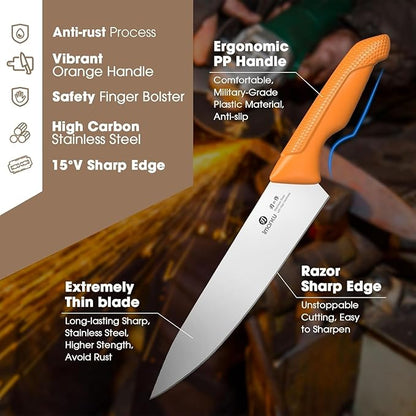 imarku® Knife Set, Sharp Block Knife Set with Built-in Sharpener, Japanese Stainless Steel with Non-Slip Ergonomic Handle, Dishwasher Safe, Kitchen Gift for Man Woman, Best For Home gift, Burnt Orange - Image 3