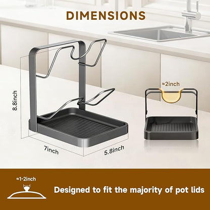 Kitchen Pot Lid Storage Rack, 2-Tier Lids Holder with Detachable Drip Tray While Cooking, Multifunctional Countertop Organizer for Cutting Boards, Ladles and Pan Covers - Image 4