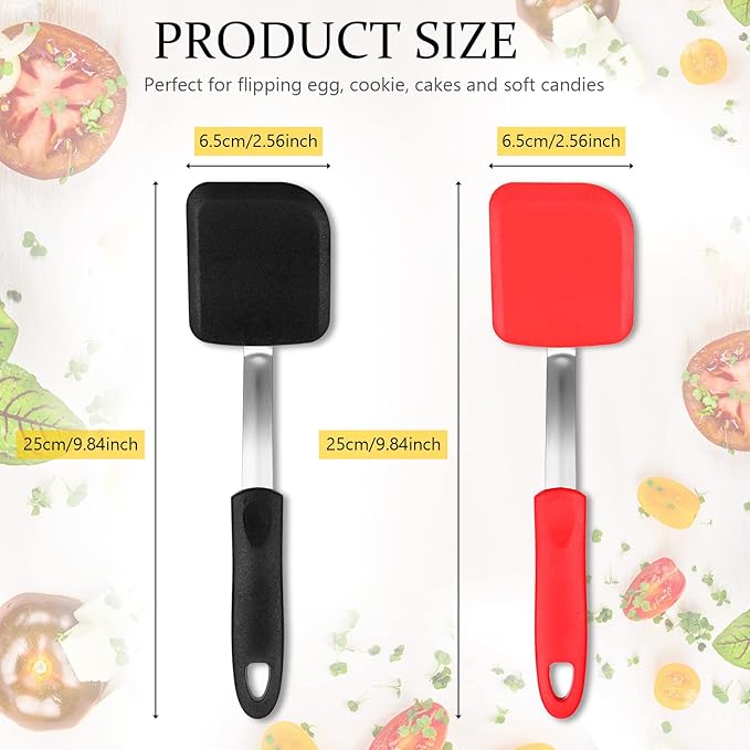 Silicone Cookie Spatula Turner 2 Pack Mini Brownie Spatula Flexible Kitchen Small Silicone Turner for Nonstick Cookware Heat Resistant No Scratch Flipper for Egg Pancake(Black, Red) - Image 2