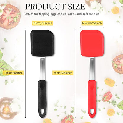 Silicone Cookie Spatula Turner 2 Pack Mini Brownie Spatula Flexible Kitchen Small Silicone Turner for Nonstick Cookware Heat Resistant No Scratch Flipper for Egg Pancake(Black, Red) - Image 2