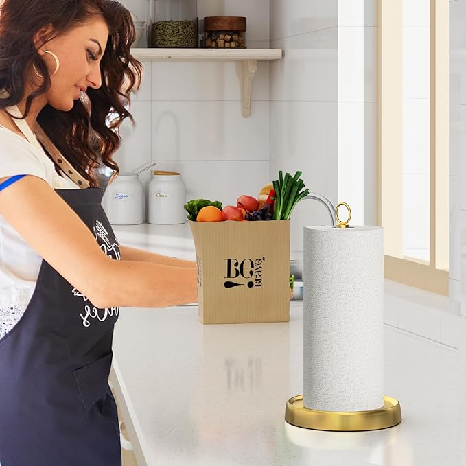 Gold Paper Towel Holder Countertop, Gold Kitchen Accessories Decor, Stainless Steel, Weighted Base, Paper Towel Stand for Bathroom Farmhouse Essentials - Image 8