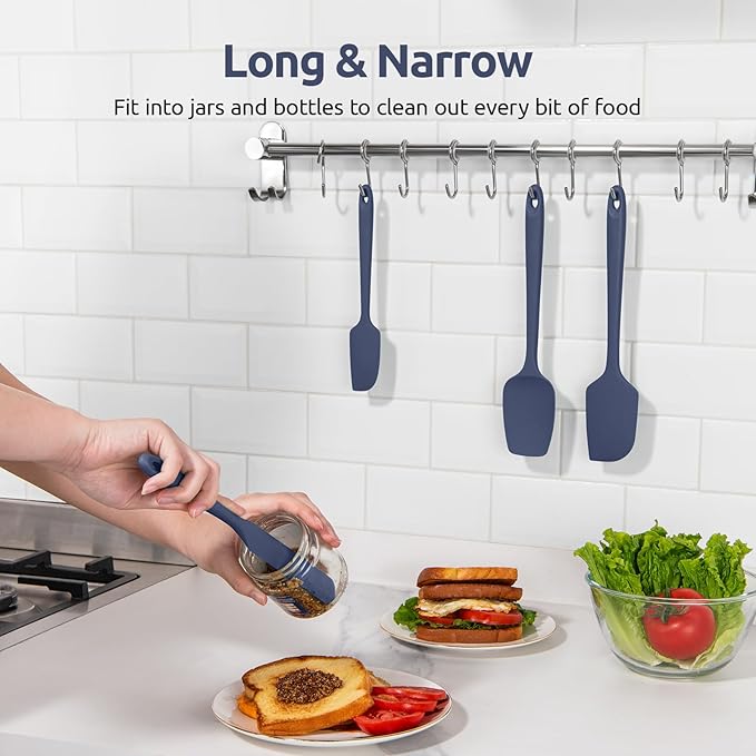 Heat Resistant Silicone Spatula Set: U-Taste 600ºF High Temp Seamless Food Grade Food Grade Flexible Rubber Silicon Kitchen Cooking Mixing Baking Scraper for Nonstick Cookware Set of 4 (Midnight Blue) - Image 9