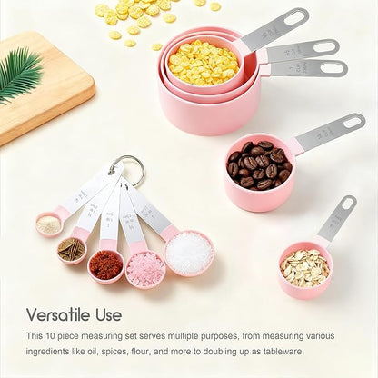 Measuring Cups and Spoons Set, 10 Pieces Stackable Measure Tools with Stainless Steel Handles, Kitchen Gadgets for Cooking & Baking (Pink) - Image 2
