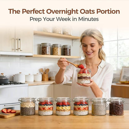 ComSaf 17oz Overnight Oats Containers with Lids 6-Pack, Wide Mouth Glass Jars for Meal Prep, 500ml Airtight Glass Canisters with Wire Clamp for Sourdough Starter, Fridge Pickling & Pantry Organization - Image 4