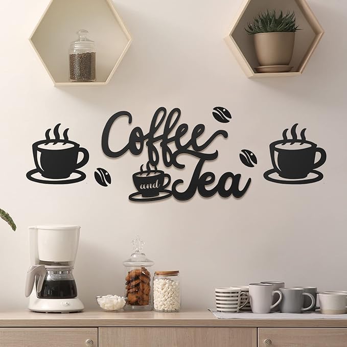 Ferraycle Rustic Metal Coffee Bar Signs Hanging Wall Decor for Home Office Kitchen (Coffee and Tea, 14" x 14") by Ferraycle