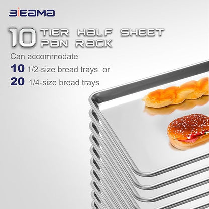 BIEAMA 10-Tier Half Sheet Pan Rack, NSF Bun Pan Rack, Aluminum Bakery Rack, Commercial Kitchen Bakery Cooling Rack, Speed Rack with 4 Wheels for 18" x 13" Sheet Pan - Image 5