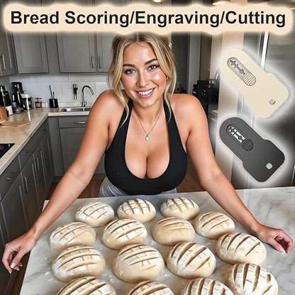Set of 2 Pcs Retractable Bread Lame with Magnet, Stainless Steel Blades Scoring Tool for Sourdough, Includes 10 Extra Razor Blades, Black & Beige ABS Handle Scorer