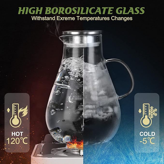 Glass Pitcher with Lid,3000ml - Hot/Cold Water Jug, Juice and Iced Tea Beverage Carafe - Image 4